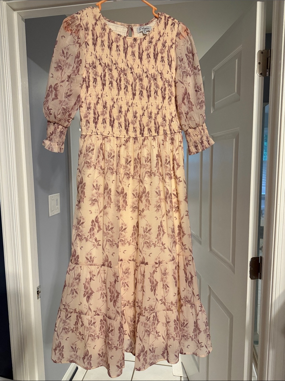 Cream and Mauve Floral Midi Dress